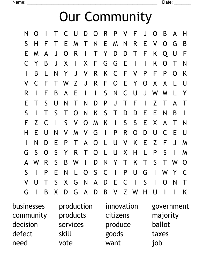 Our Community Word Search