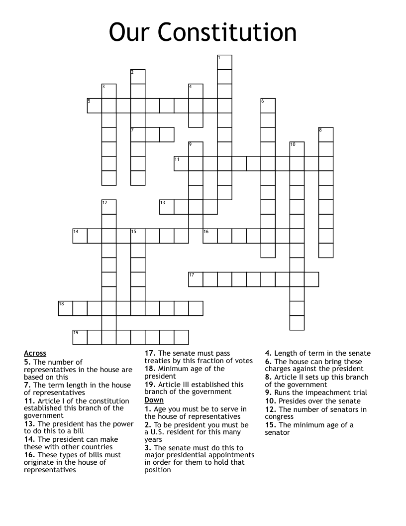 Our Constitution Crossword