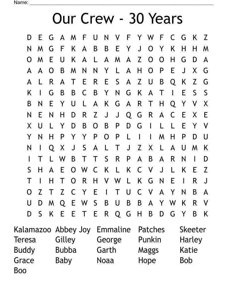 Our Crew - 30 Years Word Search