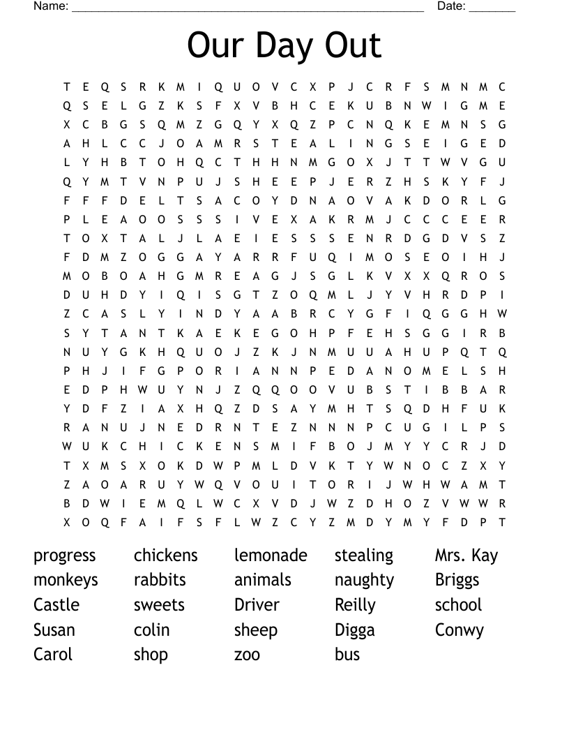 Our Day Out Word Search