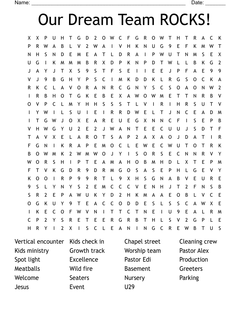 Our Dream Team ROCKS!  Word Search