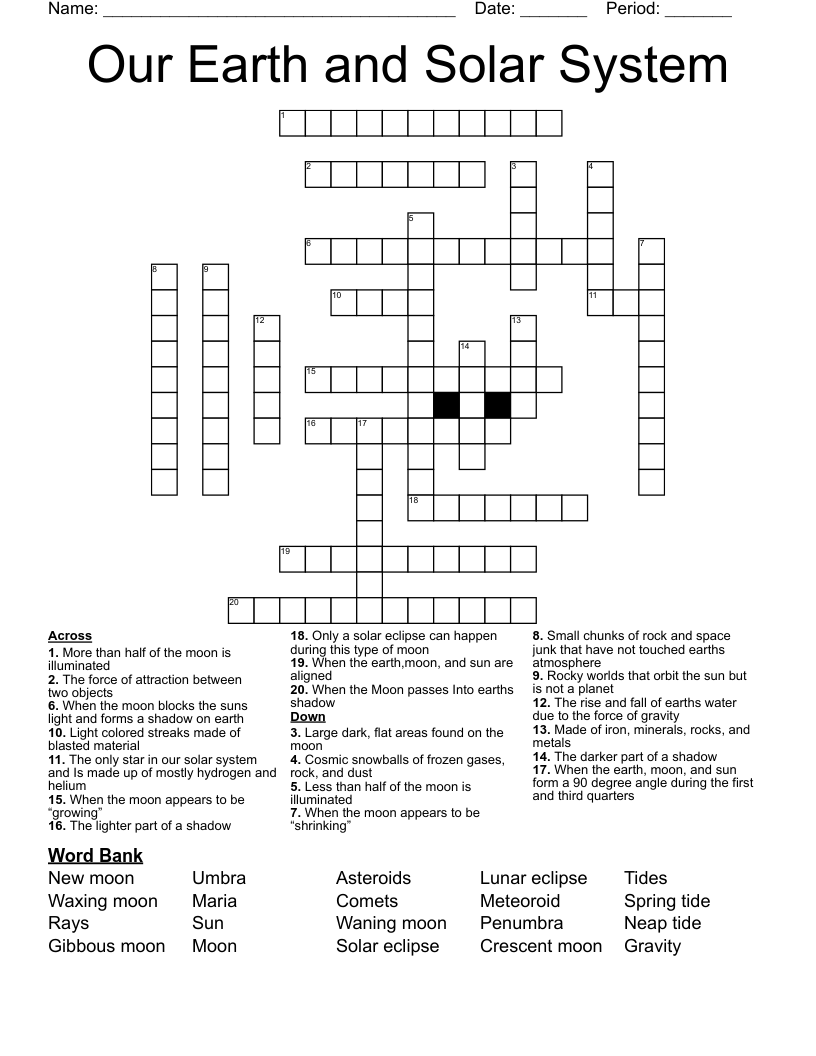 Our Earth and Solar System Crossword