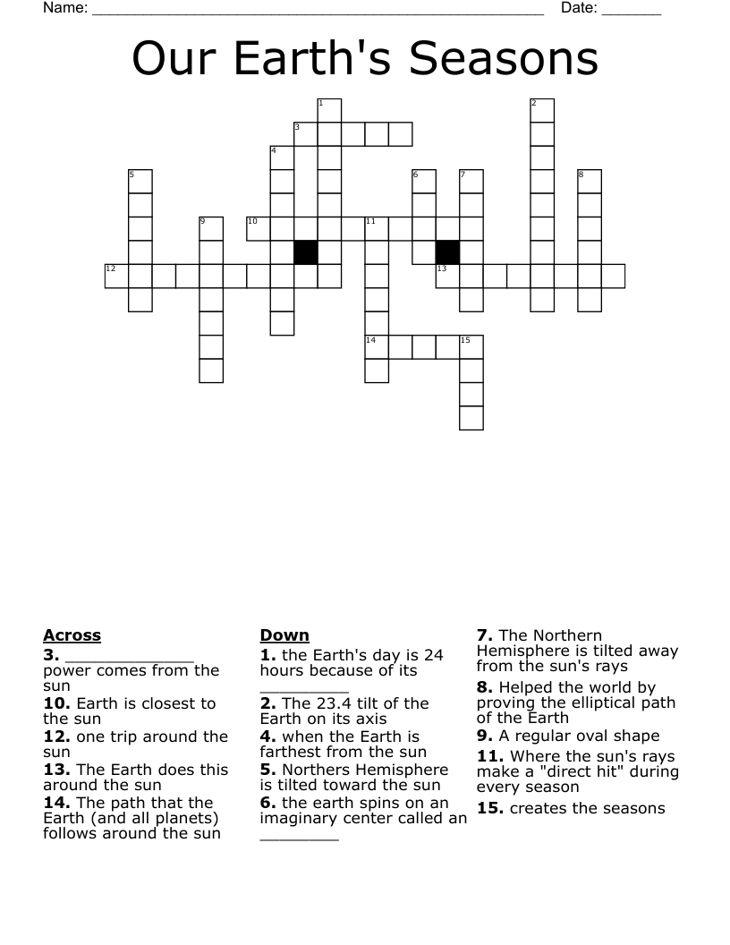 Our Earth's Seasons Crossword