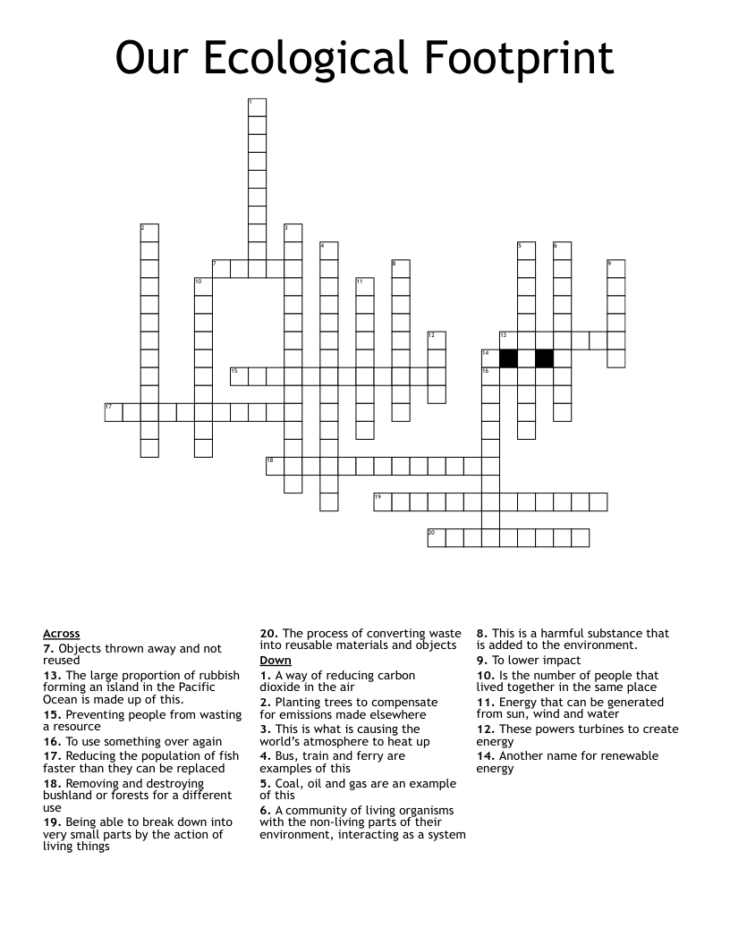 Our Ecological Footprint Crossword