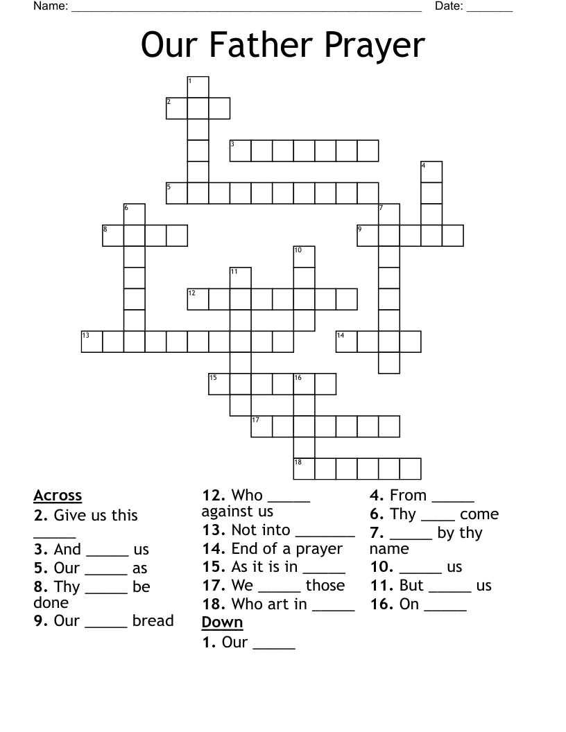 Our Father Prayer Crossword
