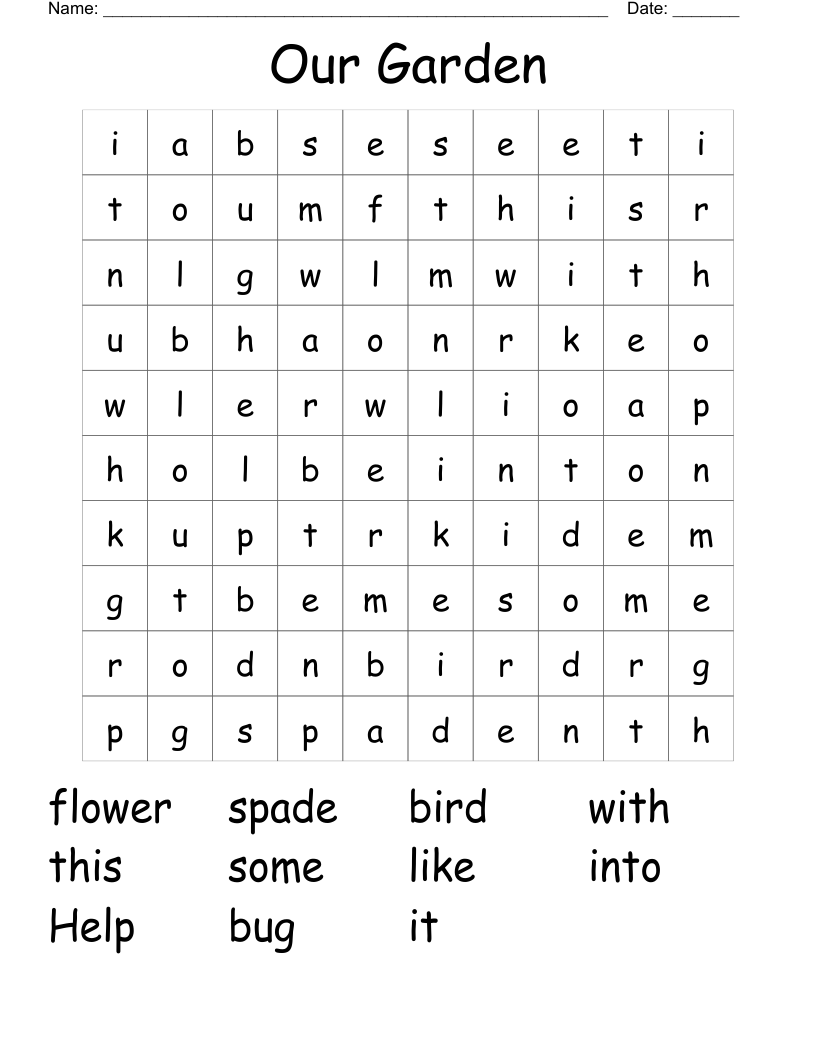 Our Garden Word Search