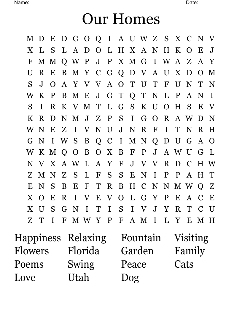 Our Homes Word Search