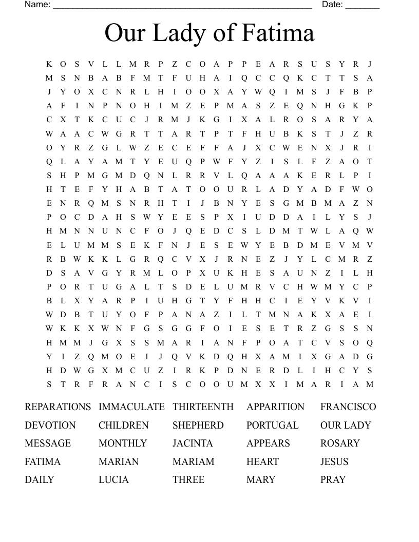 Our Lady of Fatima Word Search