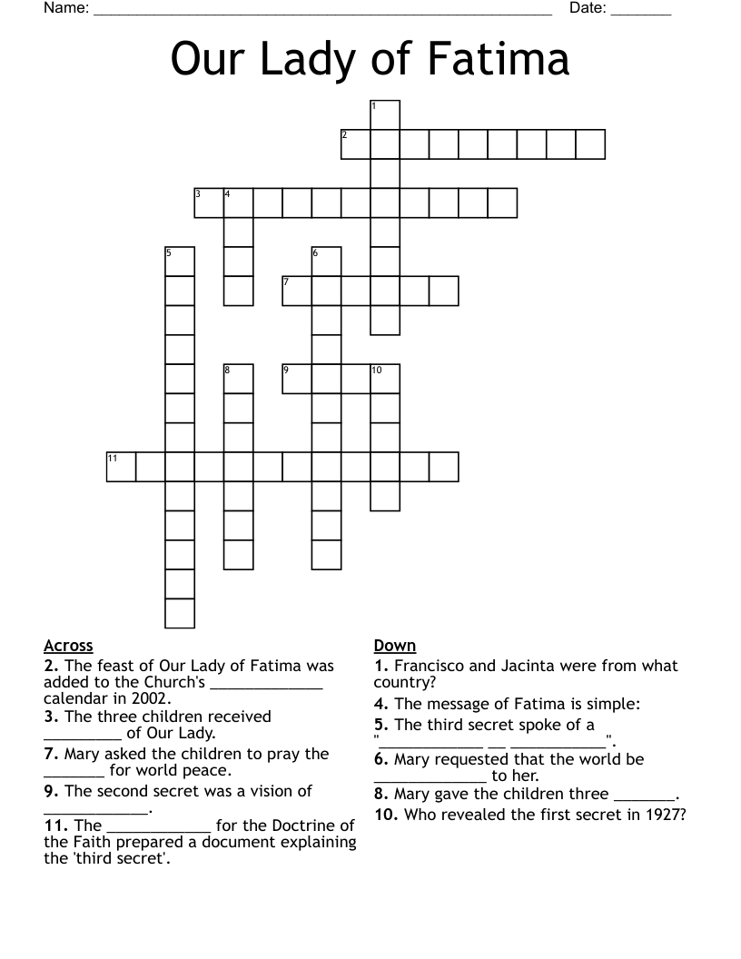 Our Lady of Fatima Crossword