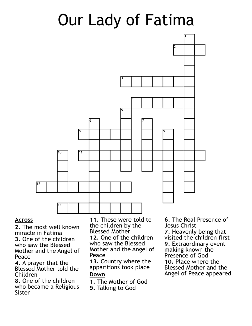 Our Lady of Fatima Crossword