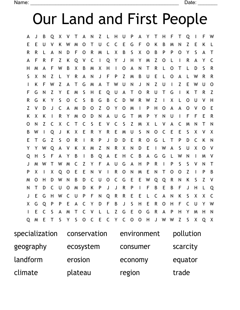 Our Land and First People Word Search