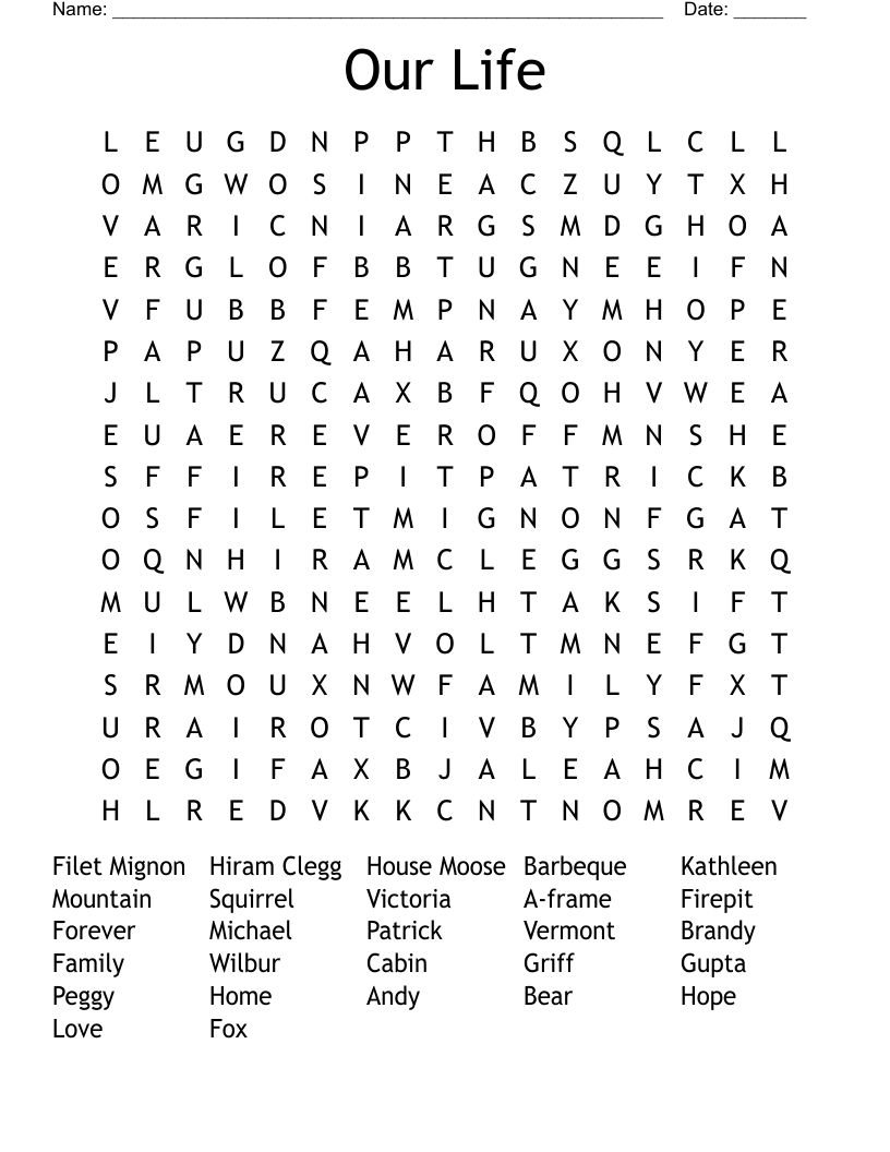 Our Life Word Search
