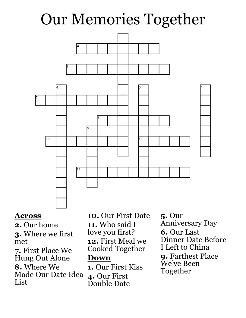 Our Memories Together  Crossword