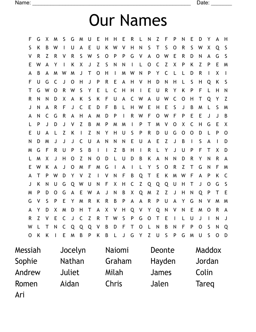Our Names Word Search