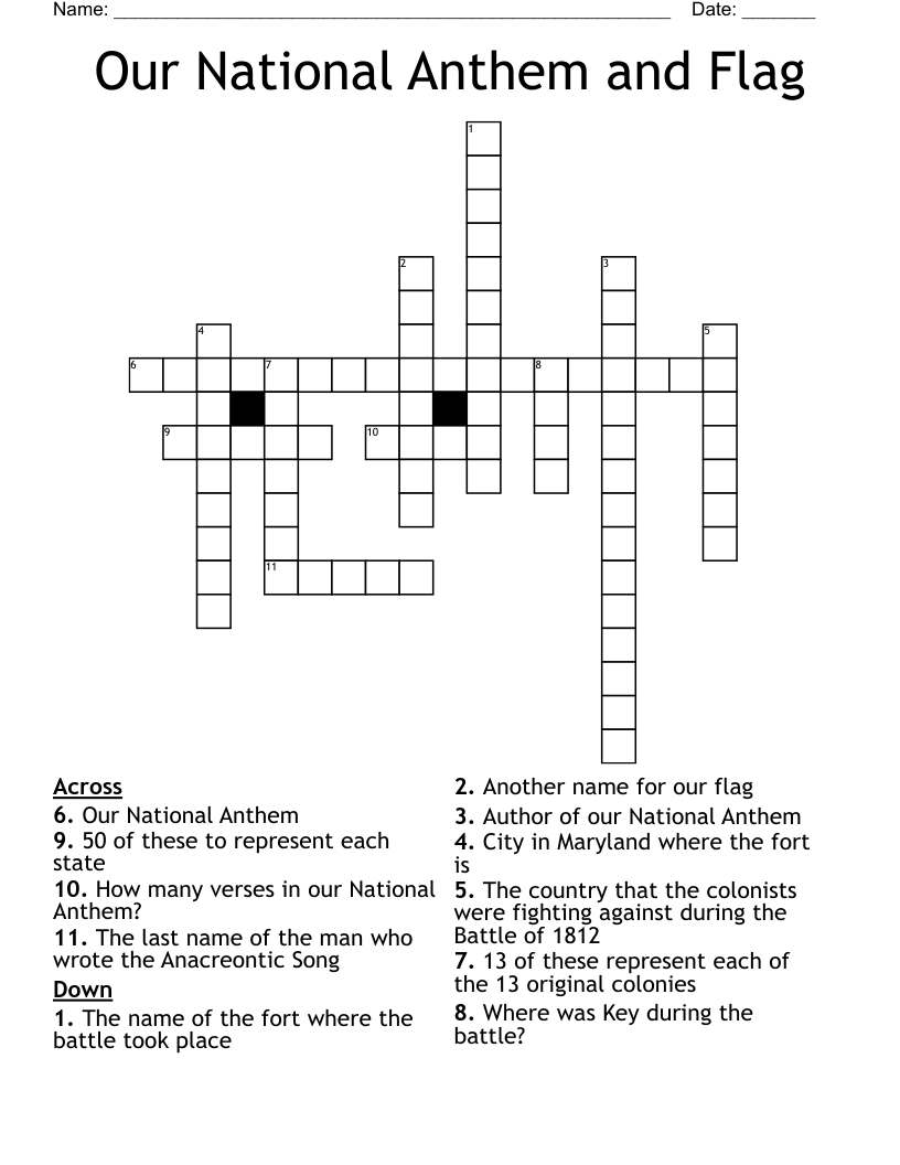 Our National Anthem and Flag Crossword
