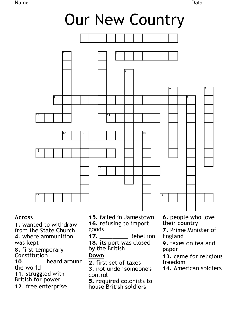 Our New Country Crossword