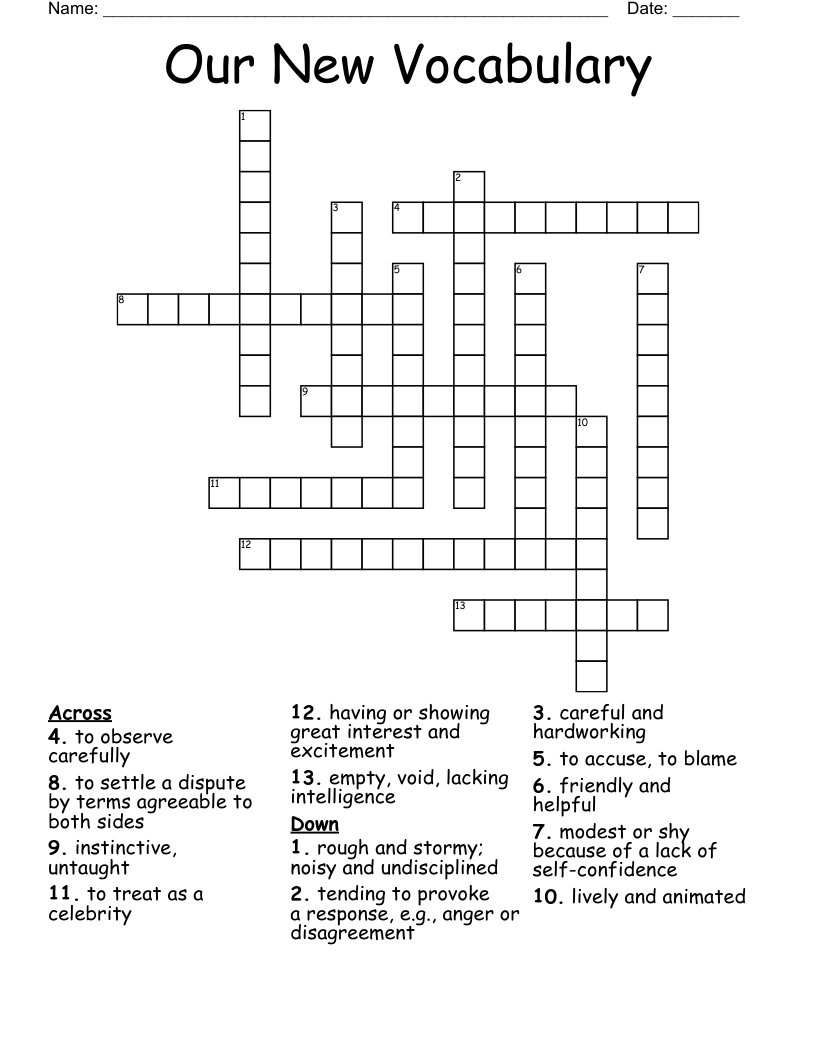 Our New Vocabulary Crossword