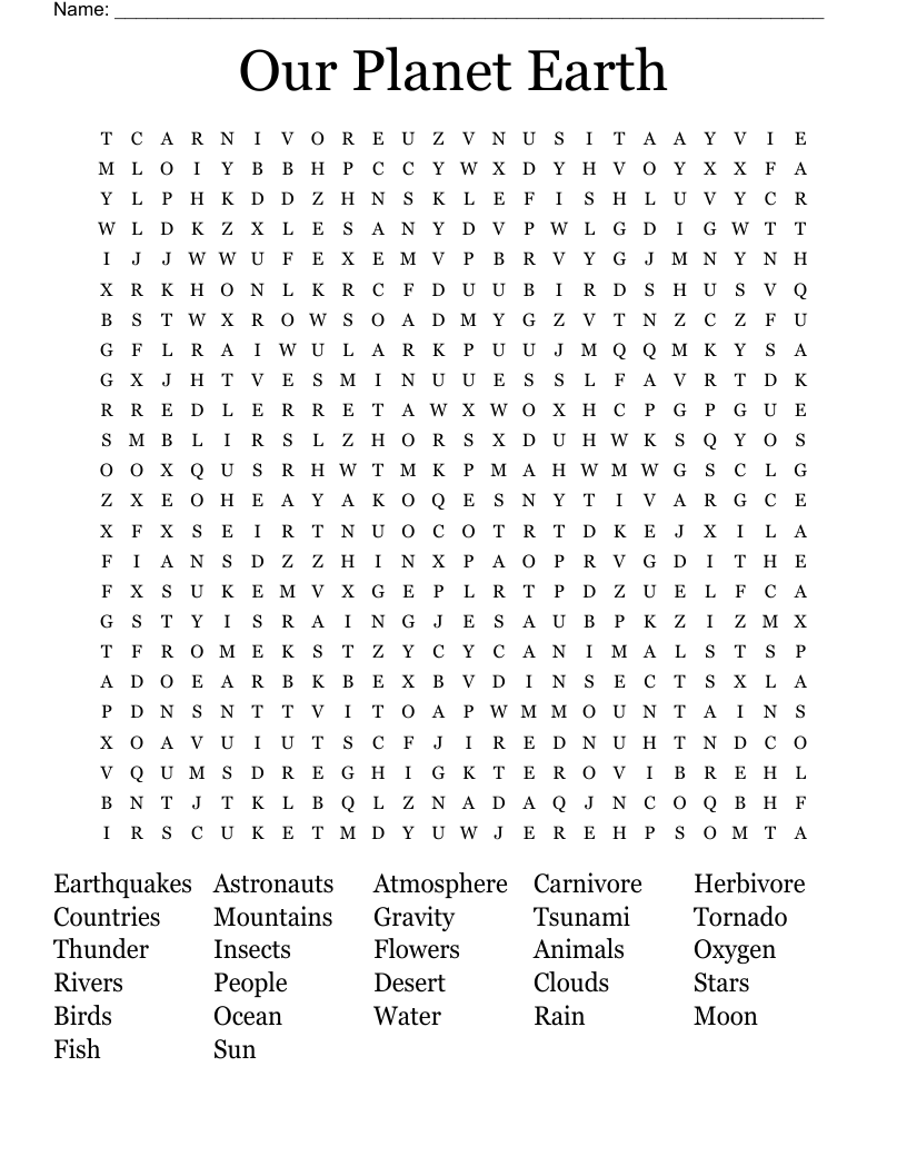 Our Planet Earth Word Search