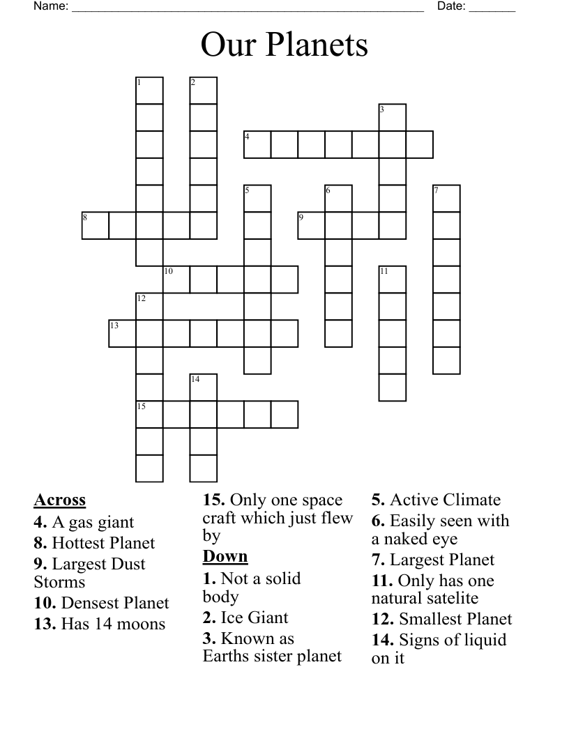 Our Planets  Crossword