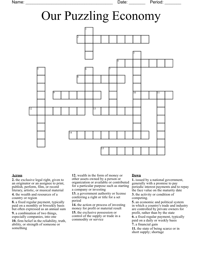 Our Puzzling Economy Crossword
