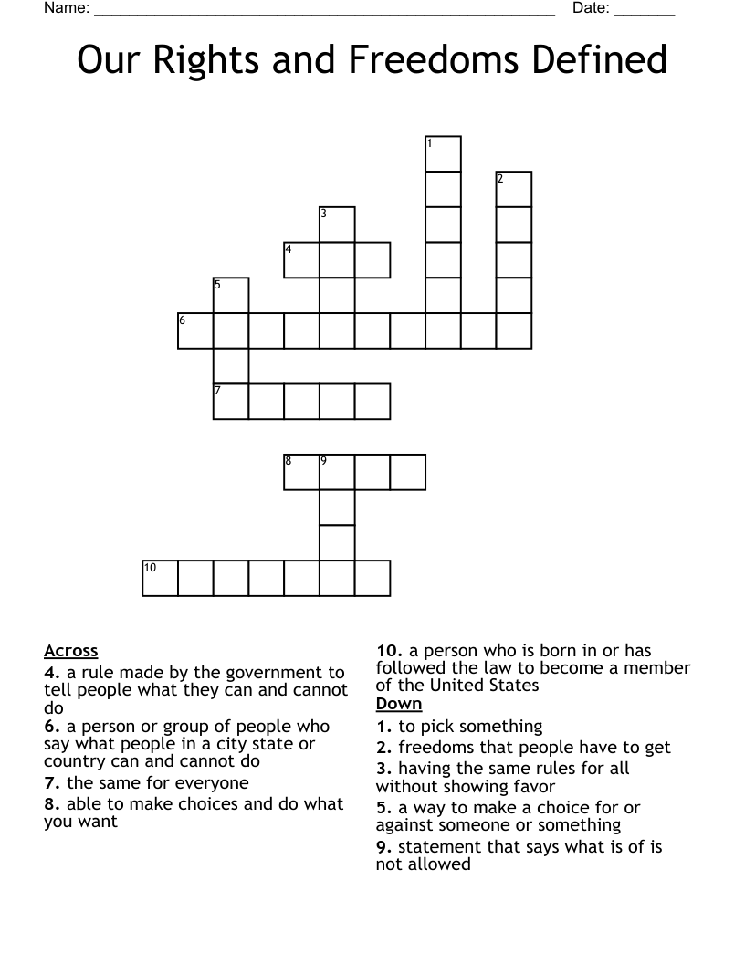 Our Rights and Freedoms Defined Crossword