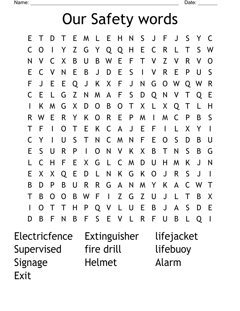Our Safety words Word Search