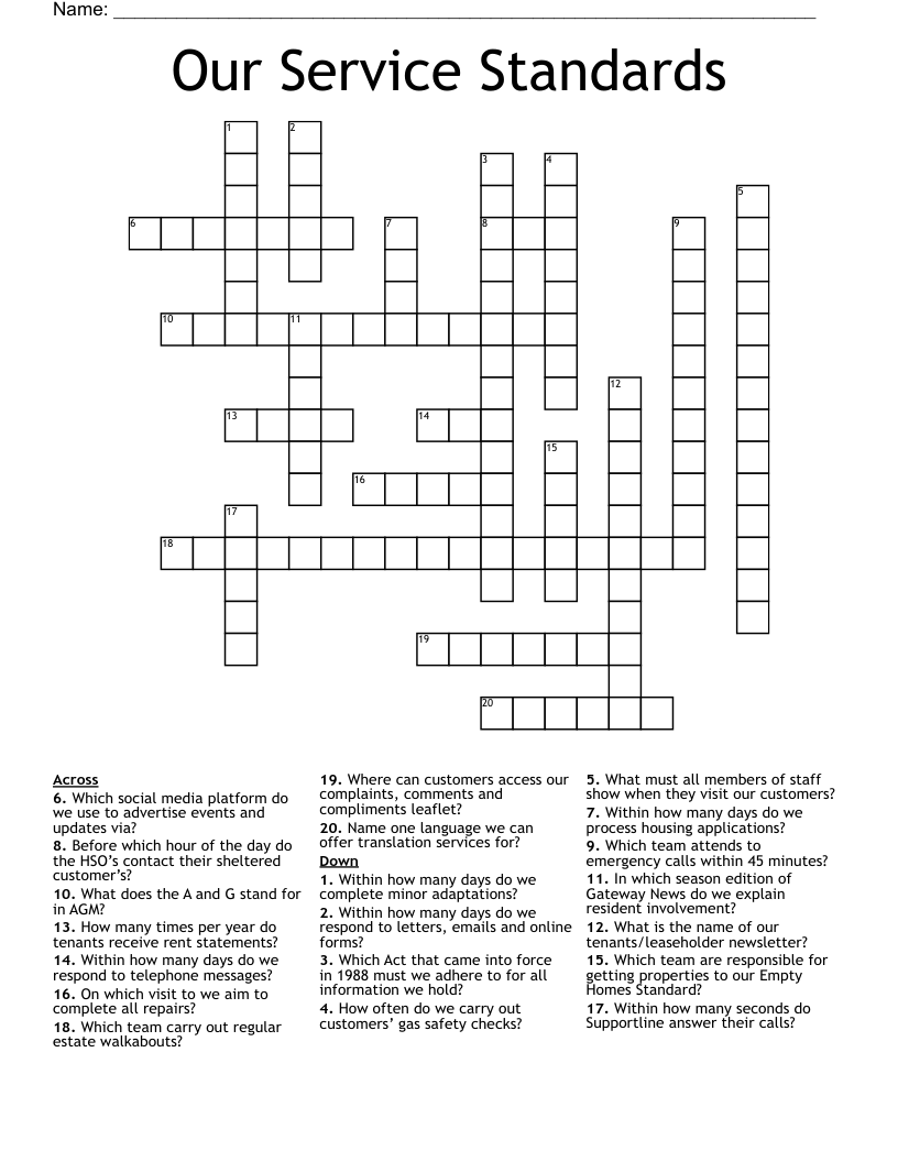 Our Service Standards Crossword