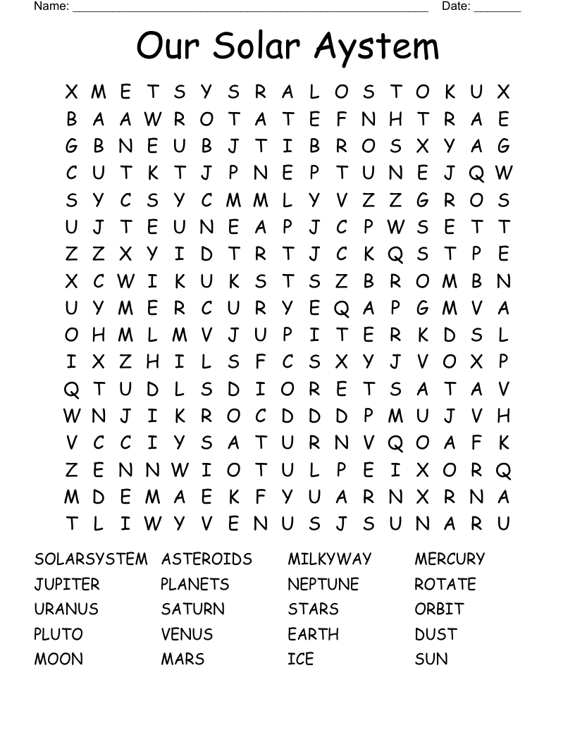 Our Solar Aystem Word Search