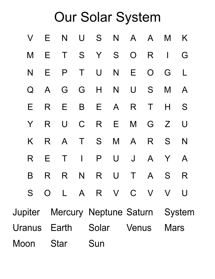 Our Solar System Word Search