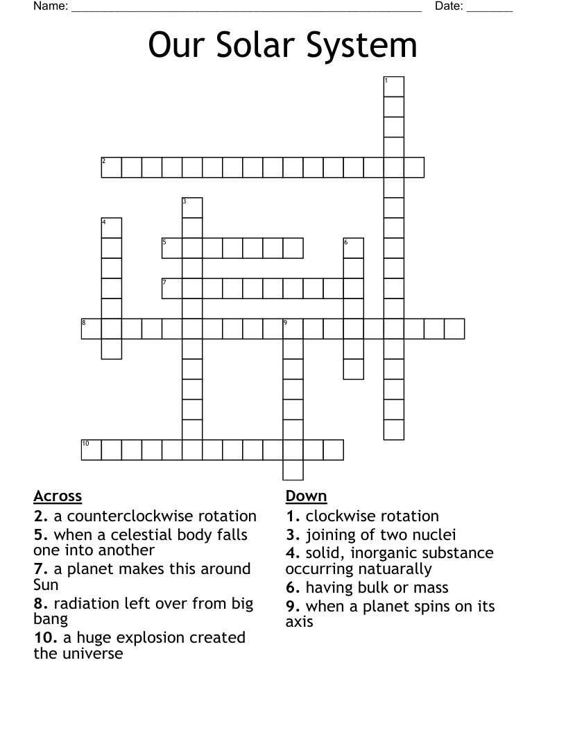 Our Solar System Crossword