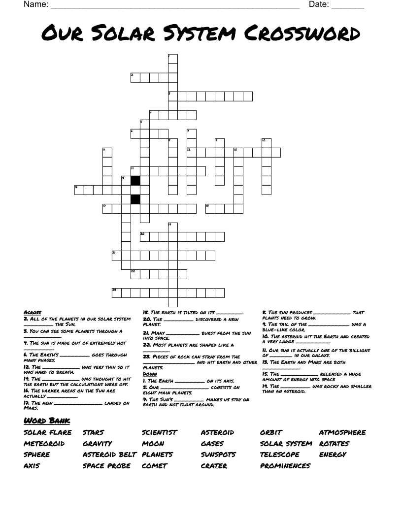 Our Solar System Crossword