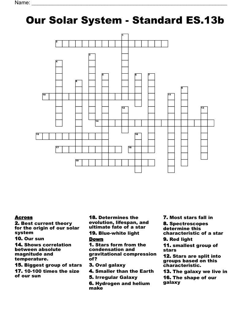 Our Solar System - Standard ES.13b Crossword