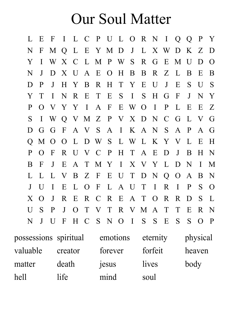 Our Soul Matter Word Search