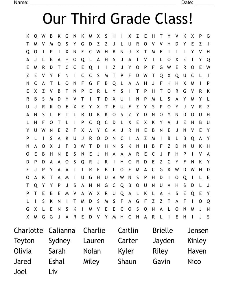 Our Third Grade Class! Word Search
