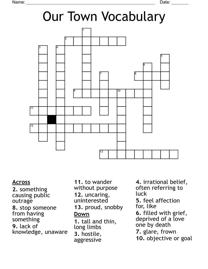 Our Town Vocabulary Crossword