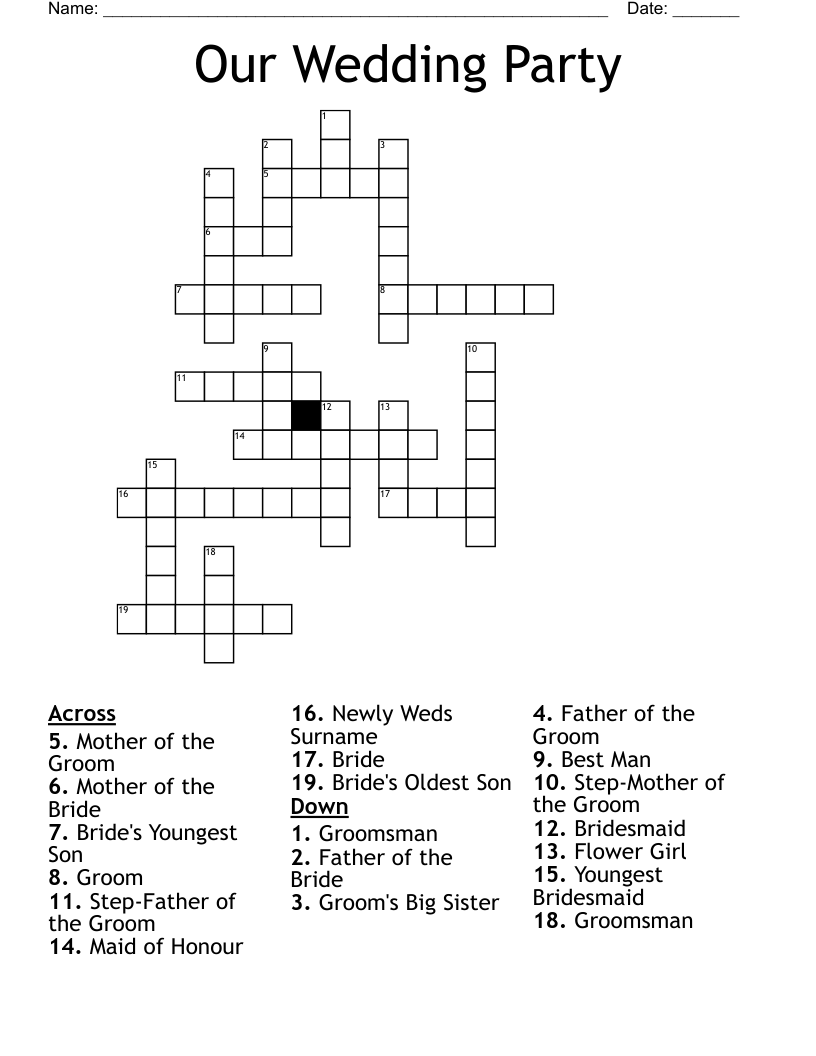 Our Wedding Party Crossword