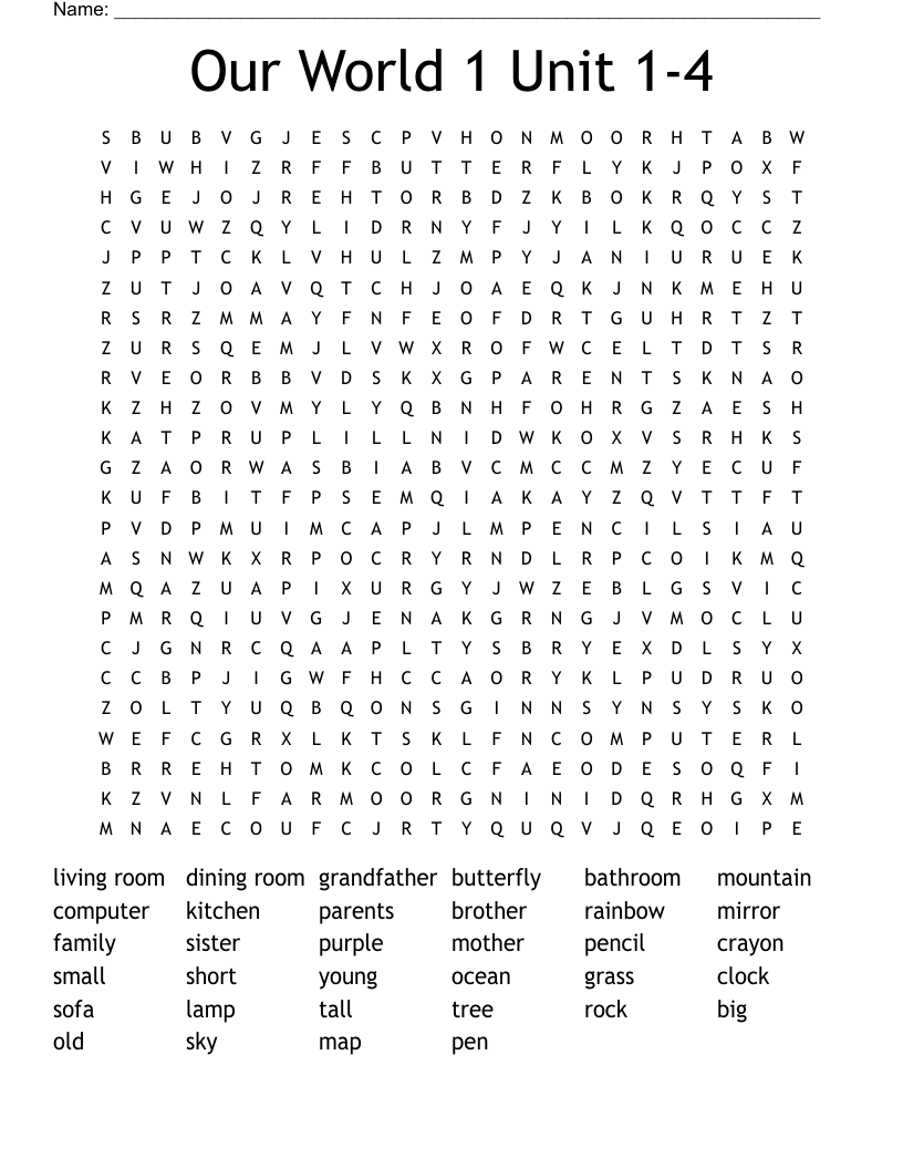 Our World 1 Unit 1-4 Word Search