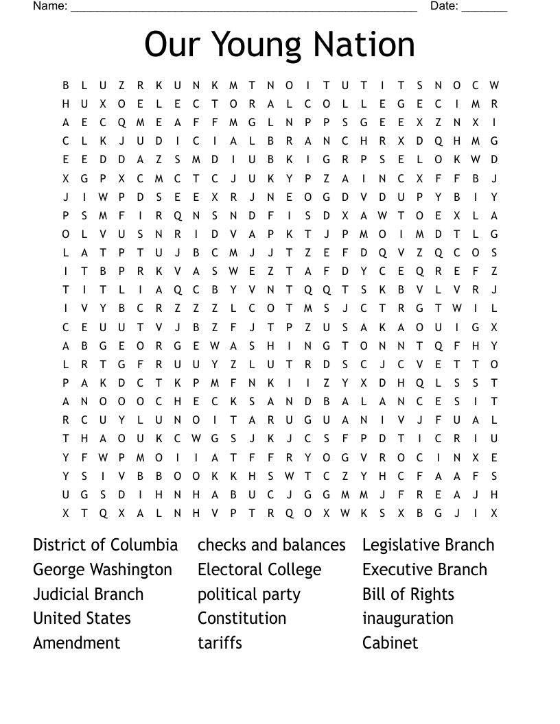 Our Young Nation Word Search