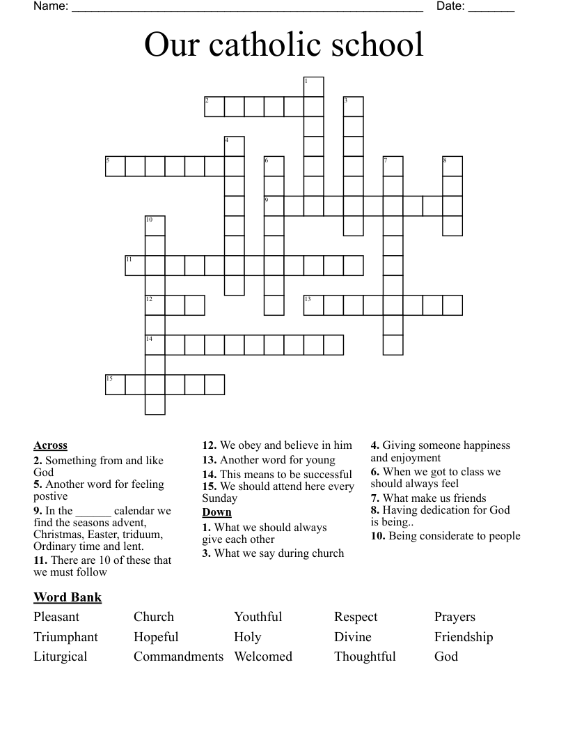 Our catholic school  Crossword