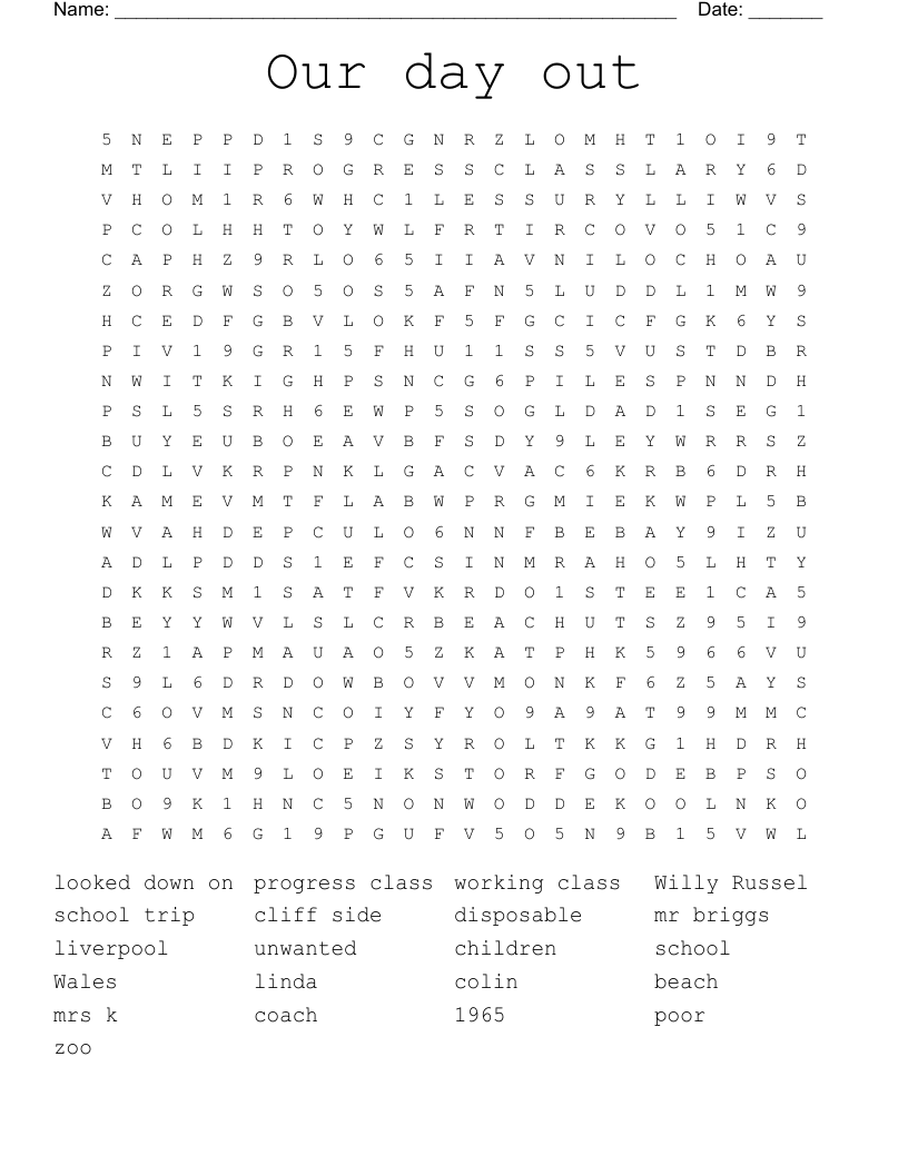 Our day out Word Search