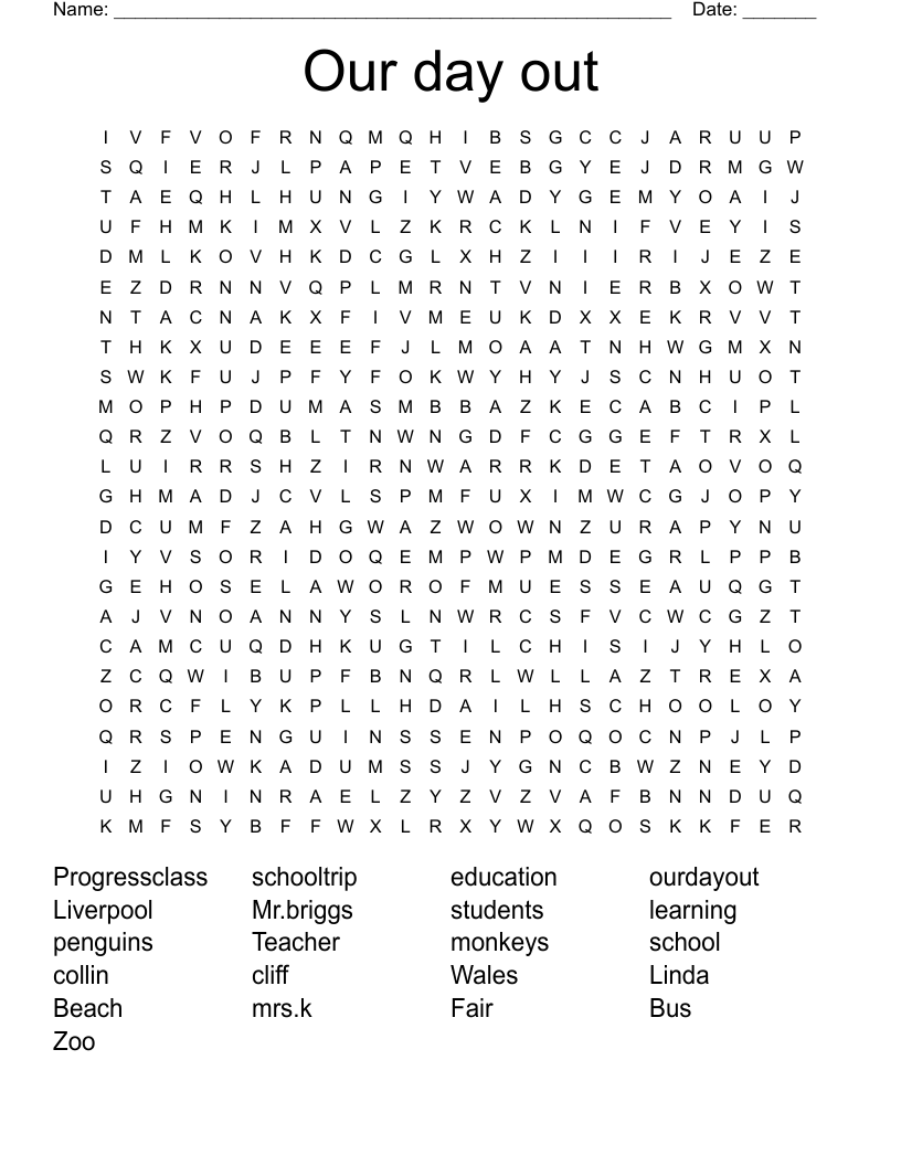 Our day out Word Search