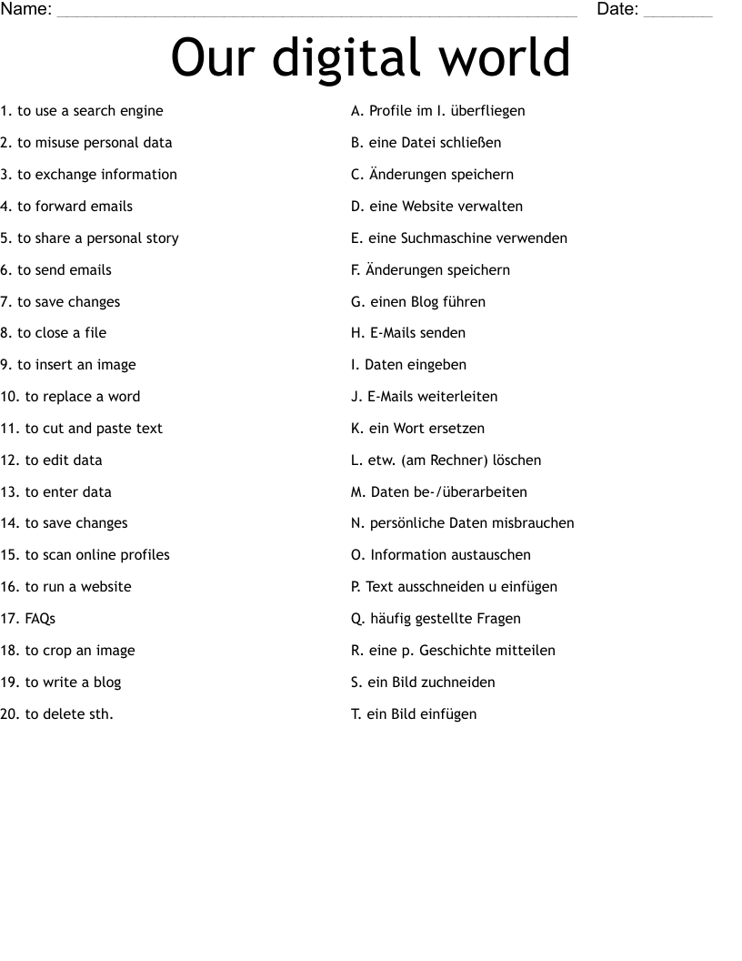 Our digital world Worksheet