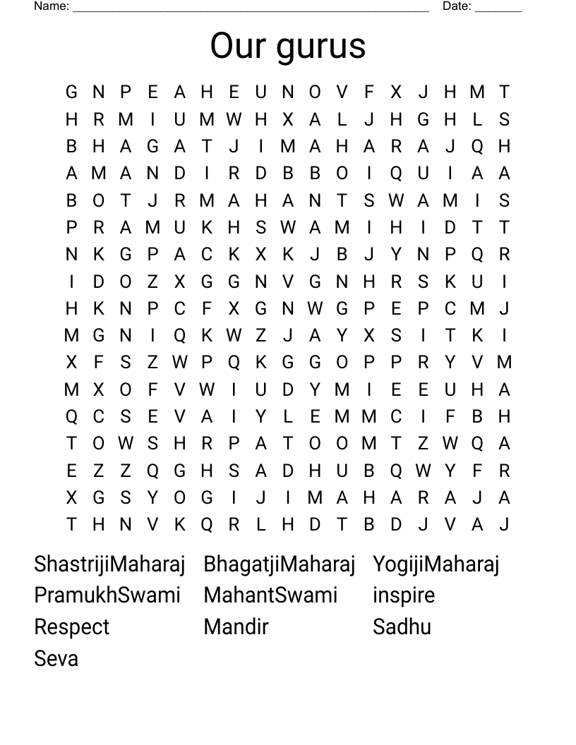 Our gurus Word Search