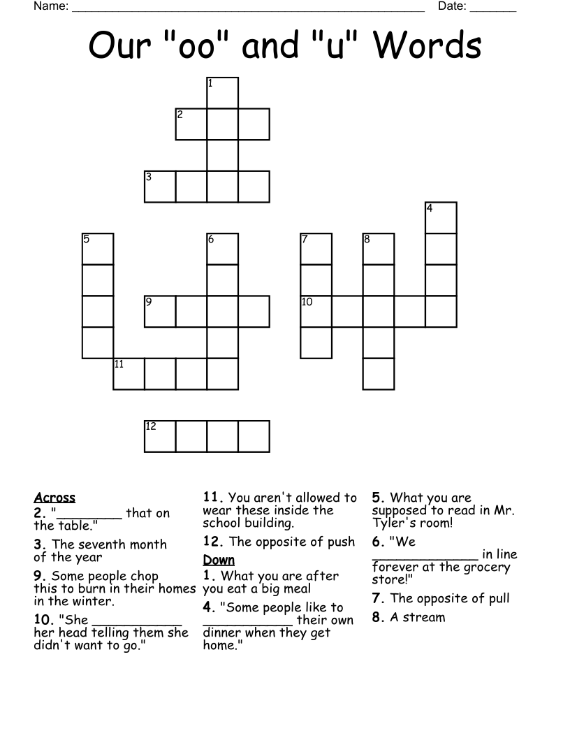 Our "oo" and "u" Words  Crossword