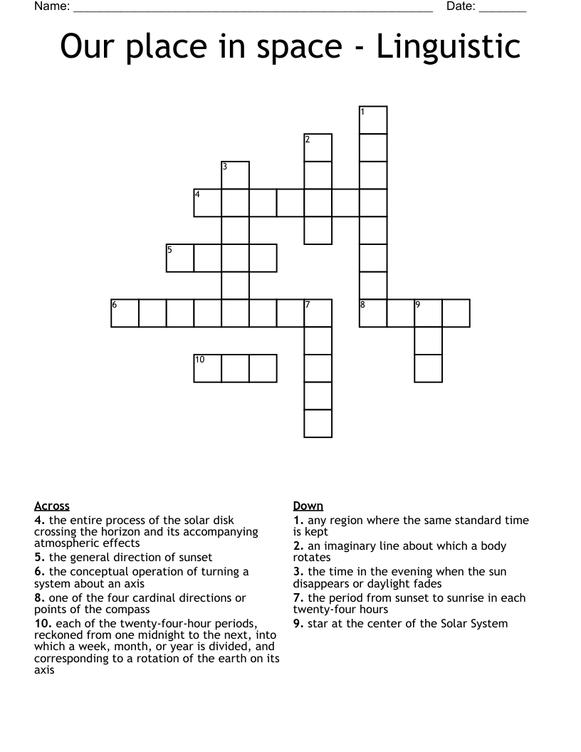 Our place in space - Linguistic Crossword