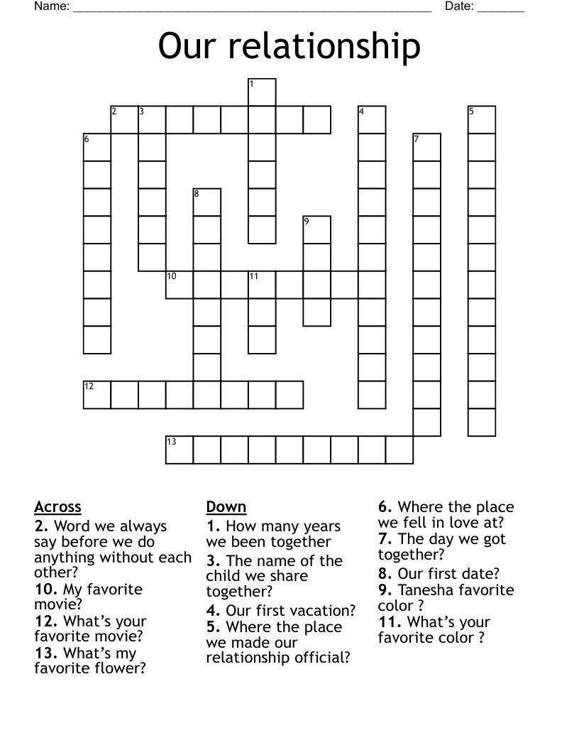 Our relationship  Crossword
