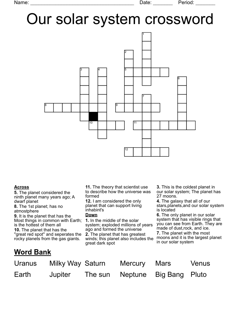 Our solar system crossword