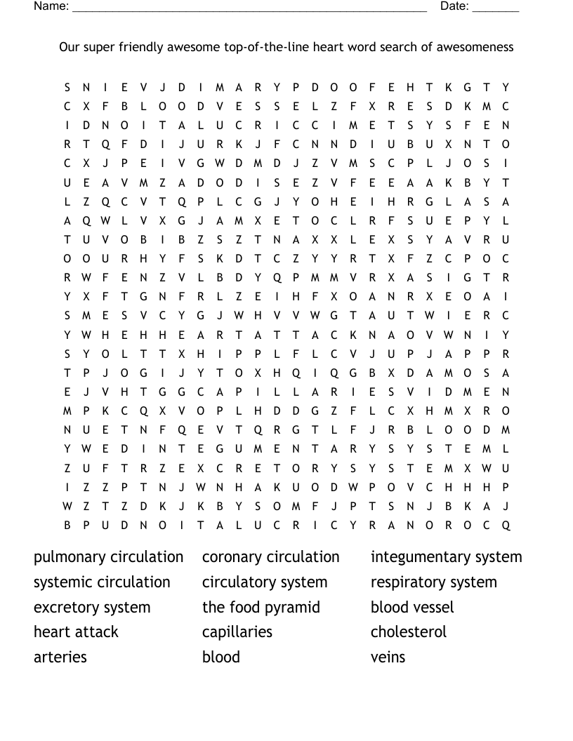 Our super friendly awesome top-of-the-line heart word search of awesomeness