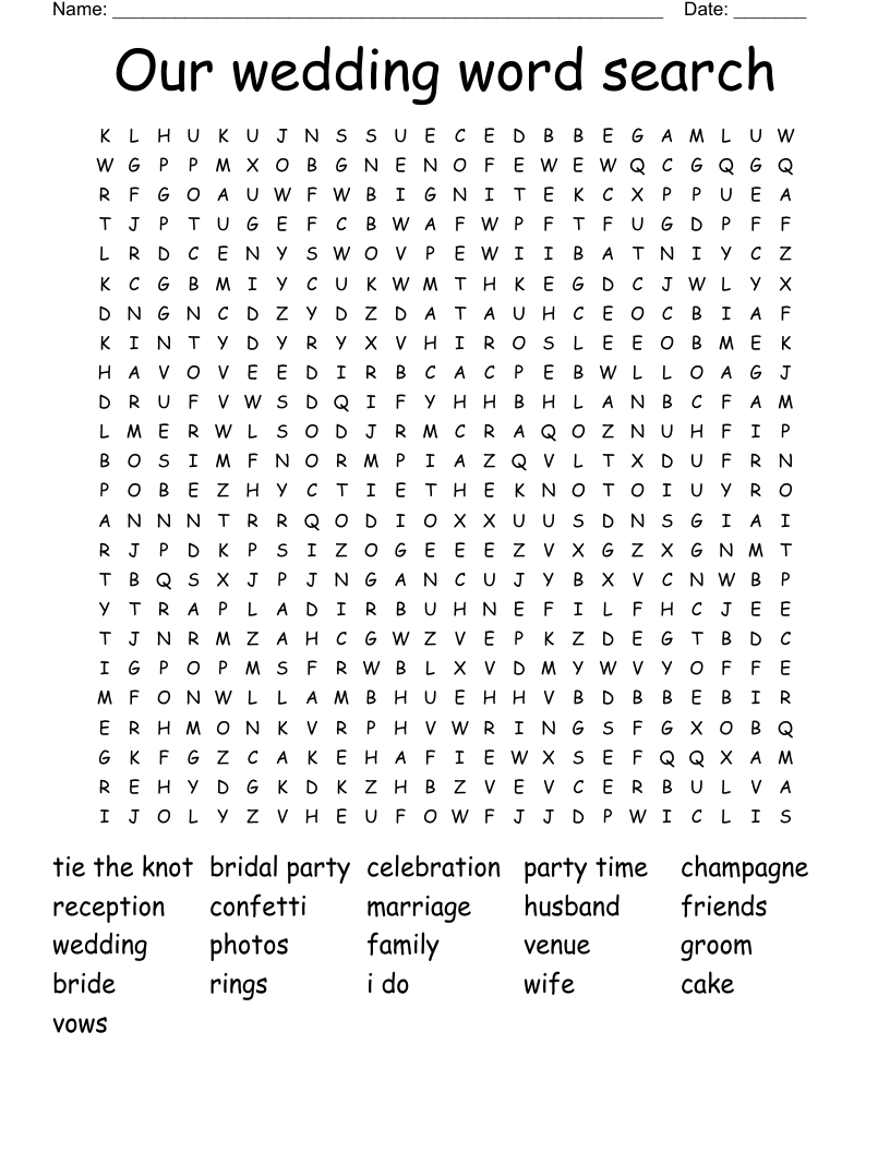 Our wedding word search