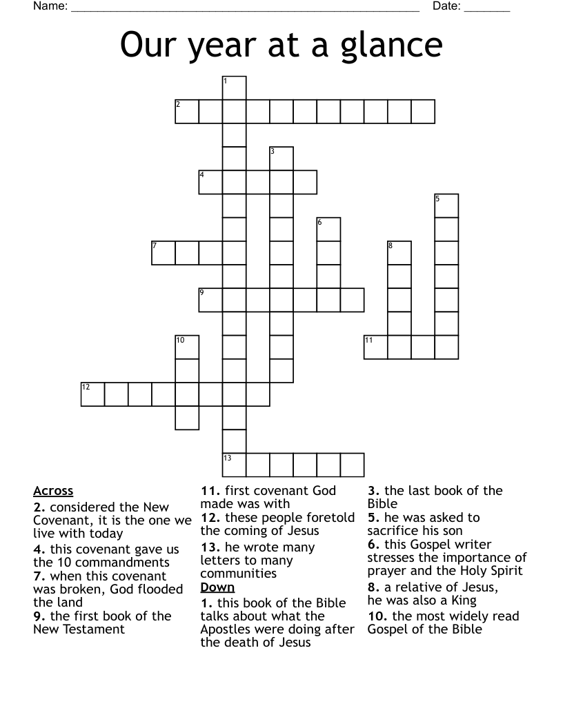 Our year at a glance Crossword